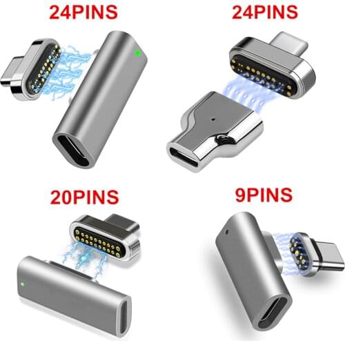 Magnetic USB C Adapter 6pins 9Pins 20pins 24pins Magnetic Adapter Type C Connector Support Magnetic Charger 100W Data Transfer