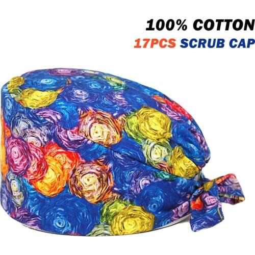 Fashion Surgicals Hats 100% Cotton Anime Printing Adjustable Nursing Hat Accessories Beauty Salon Pet Shop Lab Workers Scrub Cap