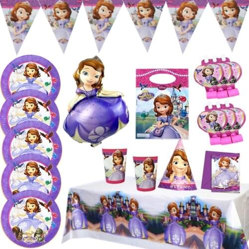 Cute Cartoon Sofia Princess Disposable Paper Cup Plates Napkins Banner Tablecloth Baby Shower Birthday Party Decoration Supplies
