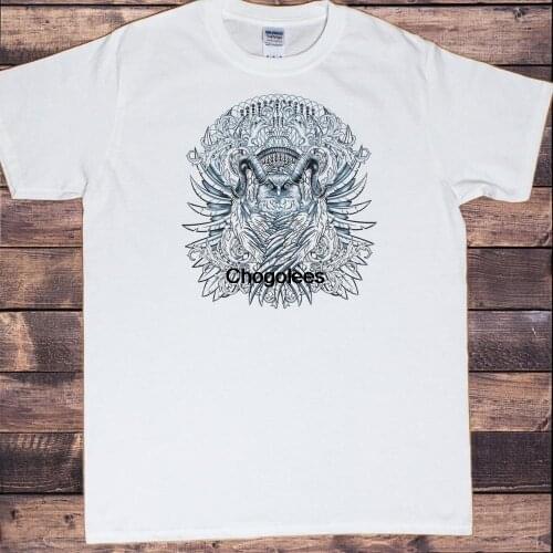 Men’s White T Shirt Gothic Owl Feather Linear Illustration Print TS185
