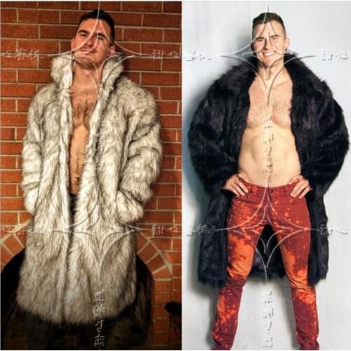 Mens' faux fur coat Imitation fox fur parkas long sleeve thick warm coats jacket winter overcoat for men Plus Size XXXL
