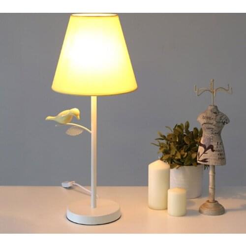 Desktop decoration night lights table lamps bedroom study room lighting with bird decor fabric cover height 60cm