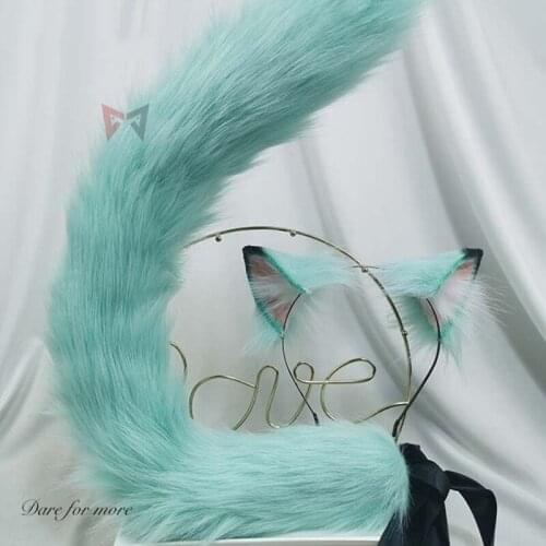 New Hollive Virtual Anchor - Runyu Lucia Necromancer Cosplay Fox Cat Ears Hairhoop Tail Headwear For KC Costume Accessories