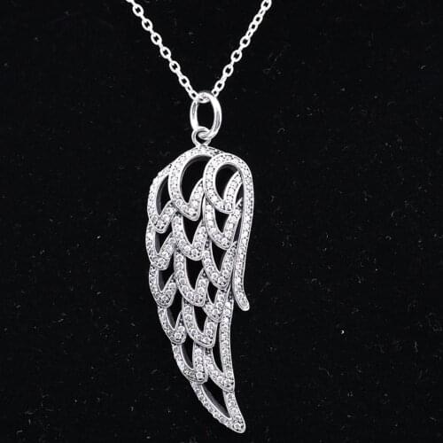 S925 Sterling Silver Necklace Angel Wing Clear Cubic Zirconia Necklaces For Women Wedding Party Gift fit Lady Jewelry