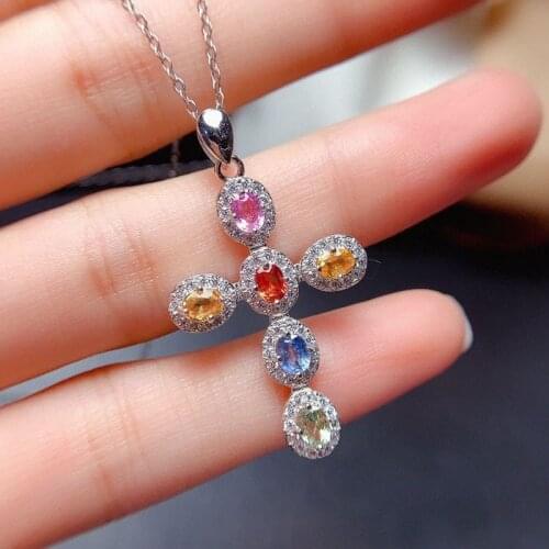 MOONROCY Silver Color Cross Necklace Chokers CZ Colourful Crystal Pendant for Women Bohemia Jewelry Wholesale Gift