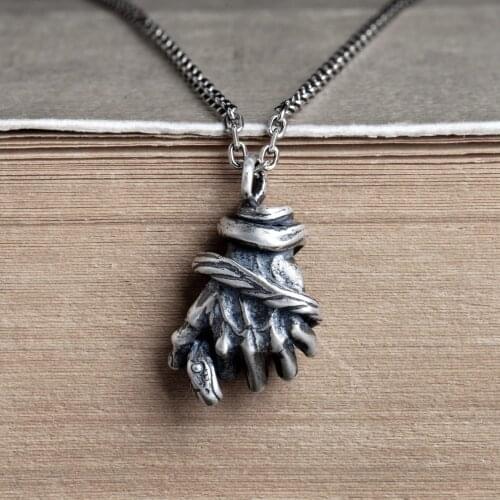 Punk Gothic Style 925 Sterling Silver Snake and Hand Shape Pendant For Necklace