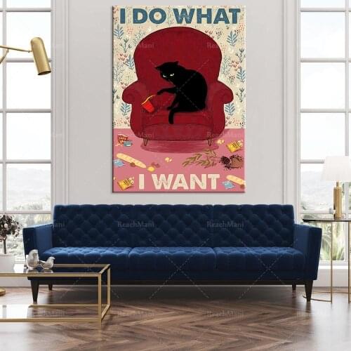 Cat sitting on the sofa I do what I want poster, wall poster, retro style, funny kitten decoration poster