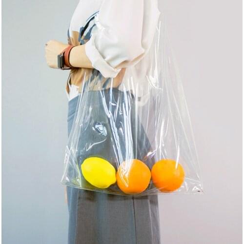 Transparent PVC Shopping Bag Large Capacity Reusable Eco Tote Bag Women Fashion Shoulder Satchel Beach Grocery Storage Bag