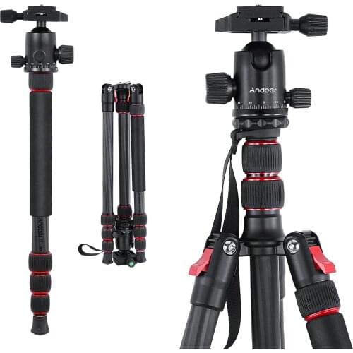Andoer TTT-008 200cm/78.7" Adjustable Carbon Fiber Camera Tripod Stand Monopod 12KG Payload w/ Quick Release Ball Head Carry Bag