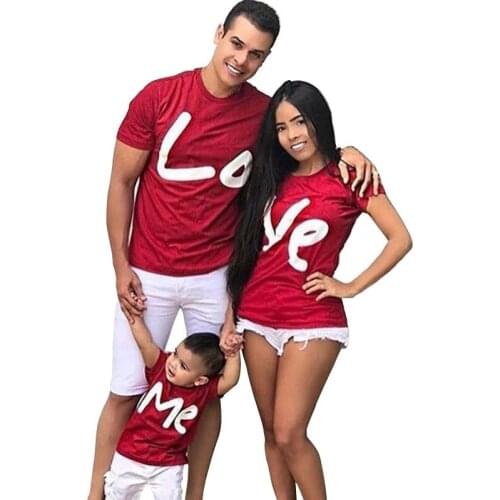 Family Tshirt Valentines Day Summer Family Look Love Print Short Sleeve T-shirt Mommy And Me Clothes Boys Girls Fashion Tops