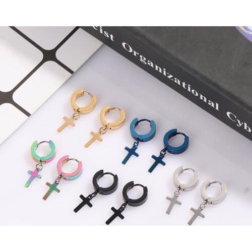 1Pc/1Pair Stainless Steel Punk Men Cross Earrings Simple Stud Drop Earrings Women Black/Silver Color Gothic Cross Rock Ear Rings