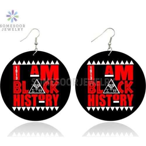 SOMESOOR I AM Black History Arts Wooden Drop Earrings Both Sides Printed Big Ear Loops Pedant Dangle Jewelry For Women Gifts