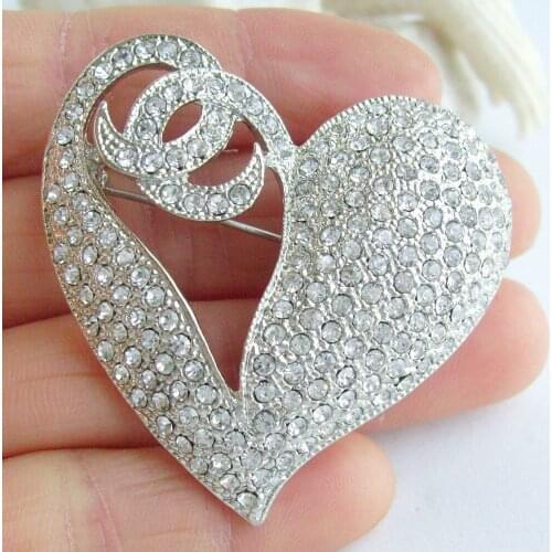 Wedding 1.97" Clear Rhinestone Crystal Love Heart Brooch Pin Pendant EE04831C1