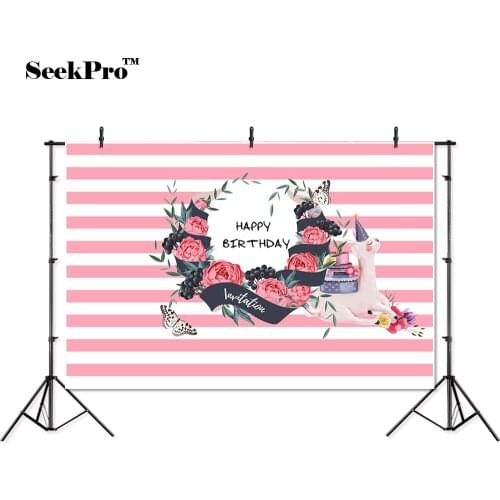 Thin vinyl happy birthday flower Alpaca baby children photo Backgrounds Printed Professional indoor Photographic studio Backdrop