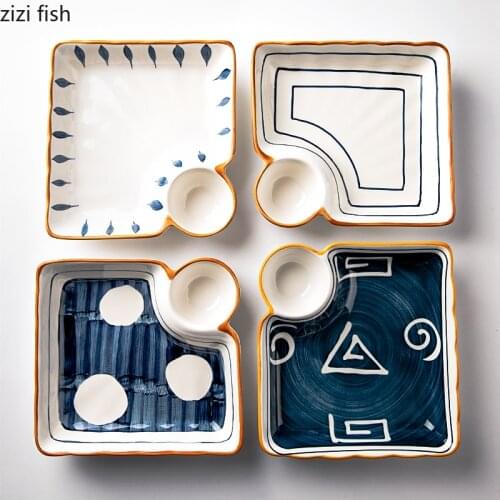 Creative Square Grill Plate Japanese Sushi Sashimi Plate Household Cutlery Set Split Cooking Dishes Kitchen Utensils Porcelain