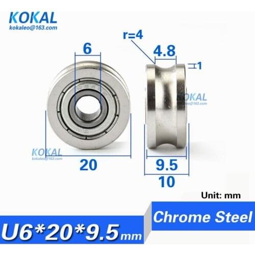 [U0620-9.5NJ]10PCS high quality U groove type guide rail track pulley rail flute chrome steel bearing wheel U0620 6*20*9.5mm
