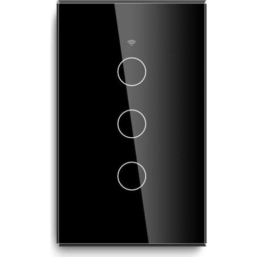 Smart WiFi 3 Gang Light Switch Touch-Panel for Amazon Alexa Google Home Black