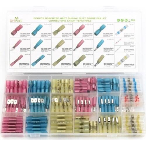 YT 200PCS AWG 22-10 Solder Sleeve Heat Shrink Butt Splice Terminals Connectors Crimp Cable Wire Terminals Assortment Kit