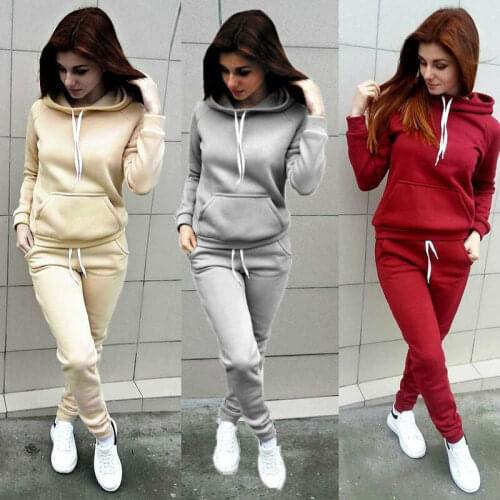Women Hoodies Sports Long Sleeve Red Sport Hoodies Tops Pants Tracksuit Sweatshirt Sweat Suit Jogging Set