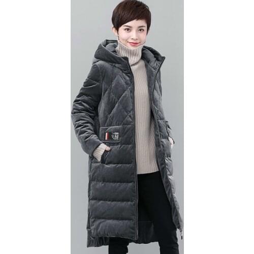 Jacket Down Velvet for Women Winter Coat Hooded Oversized Womens Jackets Long Loose Korean Parka Campera Mujer KJ552 's s