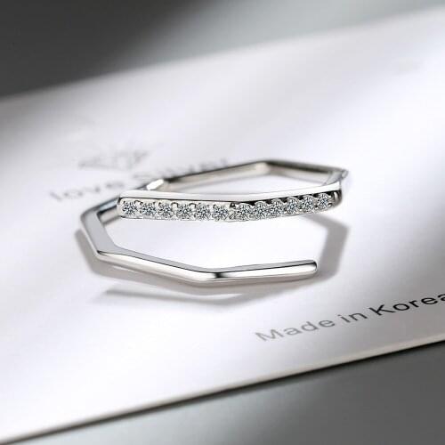 925 Sterling Silver Crystal Geometric Adjustable Size Rings For Women Wedding Party Creative Jewelry Accessories jz481