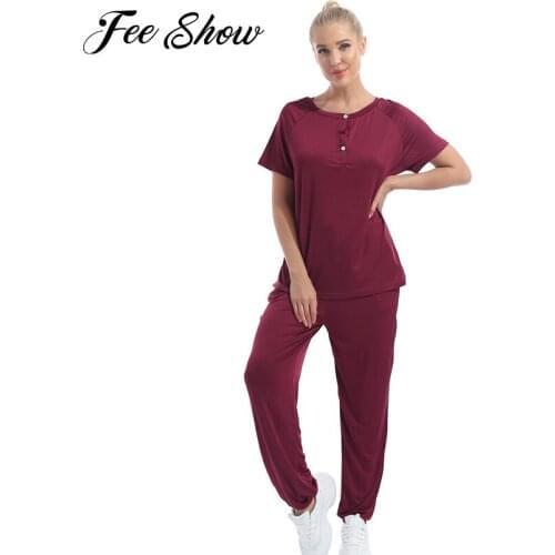 Women Solid Color Loose Yoga Sets Sports Suit Clothing Fitness Gym Sport Outfit Casual T-shirt Top Pants Tracksuits Leisure Wear