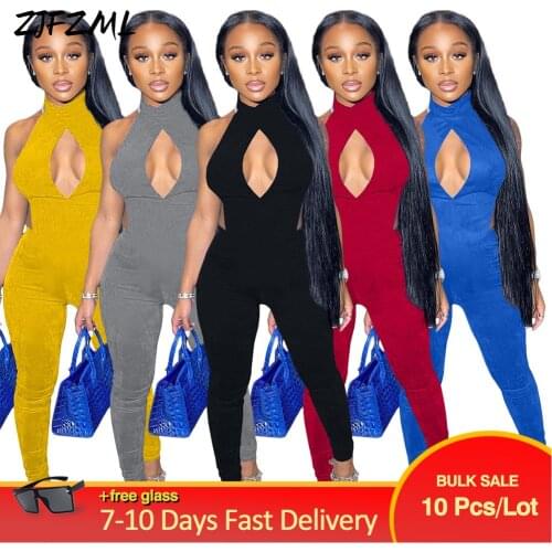 Casual Drawstring Backless Hollow Out Slim Romper Women Fashion Turtleneck Sleeveless Jumpsuit Elegant Party Clubwear Bodysuit