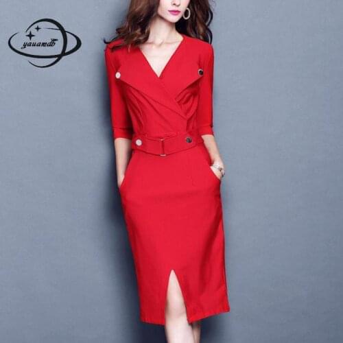 Yauamdb Women Dress Winter Autumn Size S-3xl Female Knee-length Dresses Half Sleeve Work Clothes Ladies Striped Dress Y77