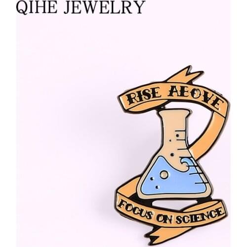 Chemical Beaker Pin " Rise Above Focus On Science " Banner Badge Enamel Lapel Backpack Pins Science Brooch for Women Men