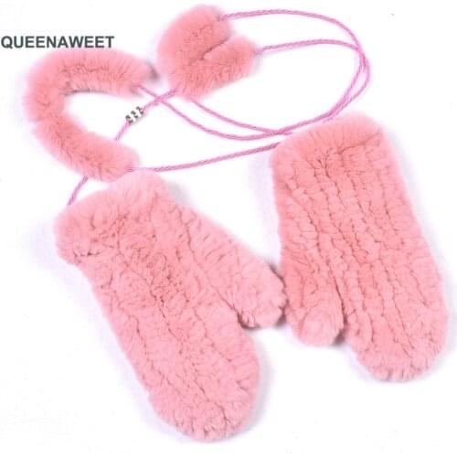 004 2019 New Genuine Real Rex Rabbit Fur Gloves Good Women Knitted Rabbit Fur Mittens Lady Real Rex Rabbit Fur Gloves