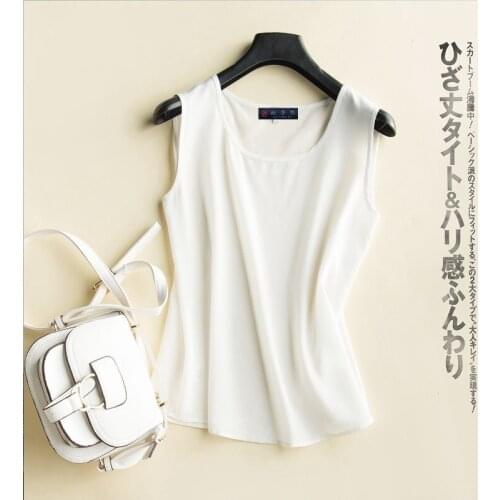 2019 Summer Womens Shirt Heavy Silk T-Shirts New Round Collar Vest Sleeveless Short Loose Tops Ladies' Plain T-shirt