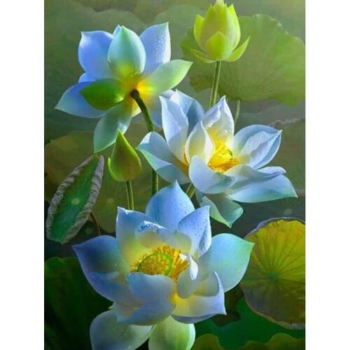 5D DIY Diamond Painting Cross Stitch Crystal Lotus Flower Full Square Diamond Embroidery Needlework Rhinestone Mosaic Room Decor