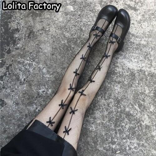 8 STYLES Gothic Lolita Tights Pantyhose Japanese Black Retro heart star Fishnet Lace Little Love Bottoming G Stockings Women