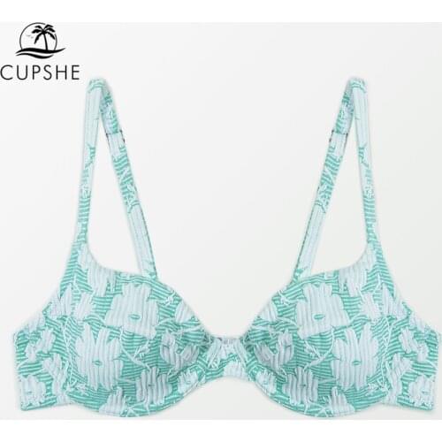 CUPSHE Underwire Push Up Bikini Top Only For Women Sexy V-neck Green Floral Criss Cross Top 2021 Beach Separate Swimsuit Bra Top