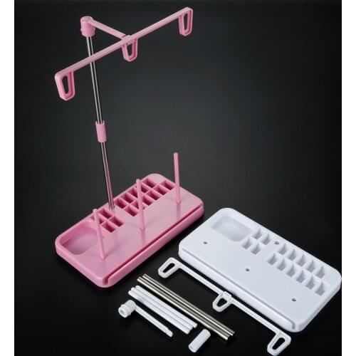 1set Sewing Holder 3 Spools/Coil Organizer 15 Bobbins 1 Ruler Embroidery Thread Wire Rack Plastic Stand Pink/White Handmade Tool