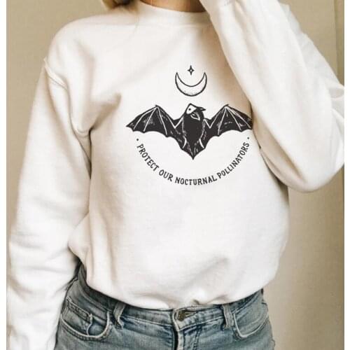 Protect Our Nocturnal Pollinators Sweatshirt Streetwear Protect Bats Slogan Women Clothing Moon Girl Tumblr Jumpers Dropshipping