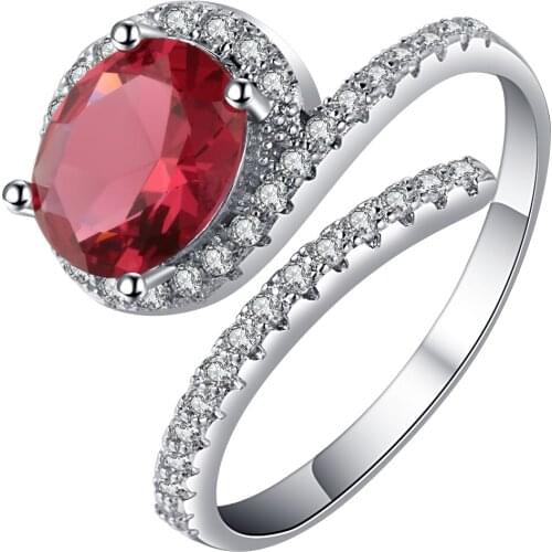 Hainon New Round Big Red Cubic Zirconia Rings For Women Wedding Engagement Silver Color Rings Jewelry OPen size Ring Jewelry