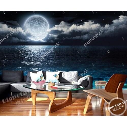 Custom natural wallpaper,Romantic scenery full moon at sea to night,3D fantasy wallpaper for living room bedroom wall waterproof