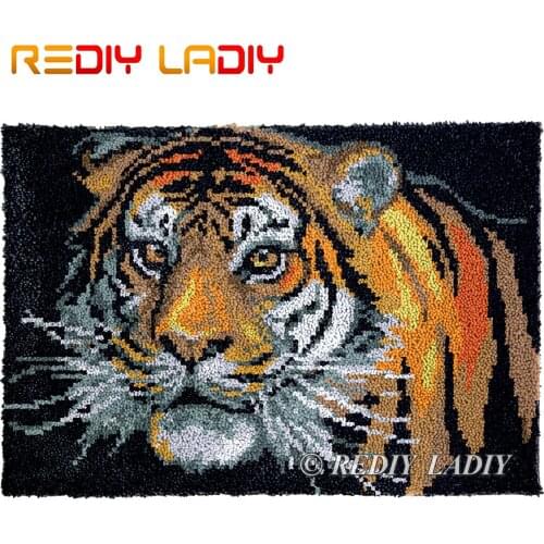 Latch Hook Rug King of Tiger Plush Tapestry Kits DIY Carpet Rug Chunky Yarn Arts & Crafts Crochet Floor Mat Home Decor 85*60cm