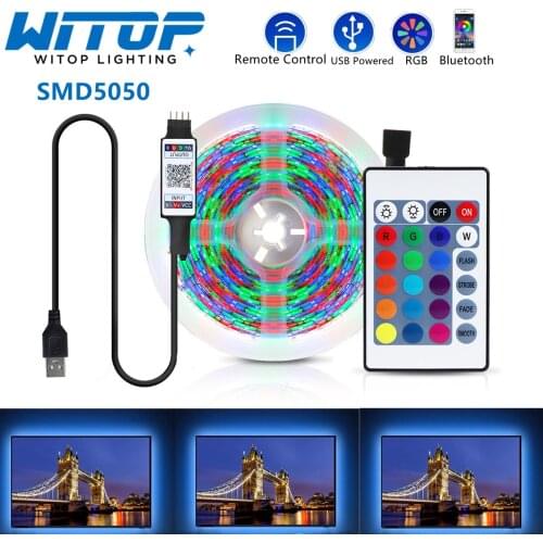 Bluetooth ED Strip Light USB 5050SMD Diode DC5V Flexible LED Lamp Night Tape Ribbon RGB 1M2M3M4M5M TV Desktop Screen BackLight
