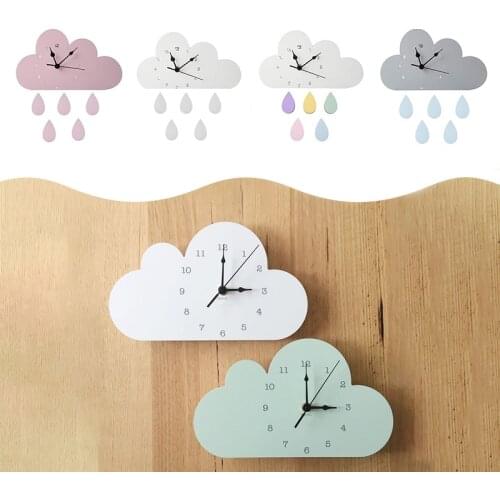 Cute Cloud Shape Raindrop Wall Clock Kids Room Decoration Gender Neutral Clock Nursery Figurines Gift 28*16CM