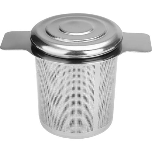 Reusable Stainless Steel Tea Mesh Infuser Metal Cup Fine Strainer Loose Leaf Tea Coffee Filter With 2 Handles Lid