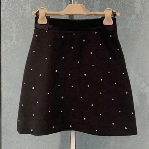 Fashion Mini Skirt Half-Length Skirt Sexy A-Line Skirt Party Skirt Vestidos Black Trend Ladies Beaded High Waist Luxury Skirt