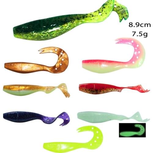 Fishing Soft Lures Curl Tail Grubs 8.9cm 3.5 inches 7.5g 25pcs Seawater Swimbait Soft Plastic Grub Bass Fishing lures