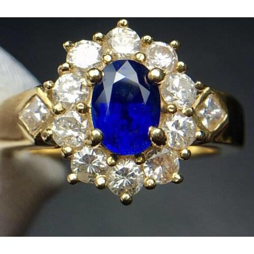Fine Jewelry Real 18K 100% Natural 0.87ct Royal Blue Sapphire Gemstone 18k Gold Diamonds Stone Women Ring for Female Rings