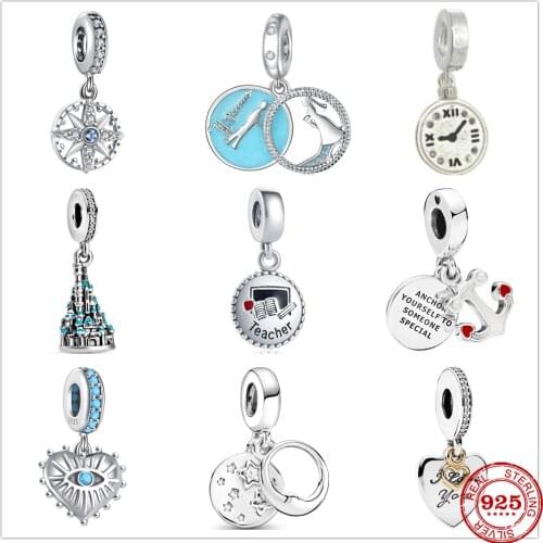 New Original Silver Teacher Clock Compass Pendant Charm Bead fit Pandora charms silver 925 beads Bracelet for women DIY Jewelry