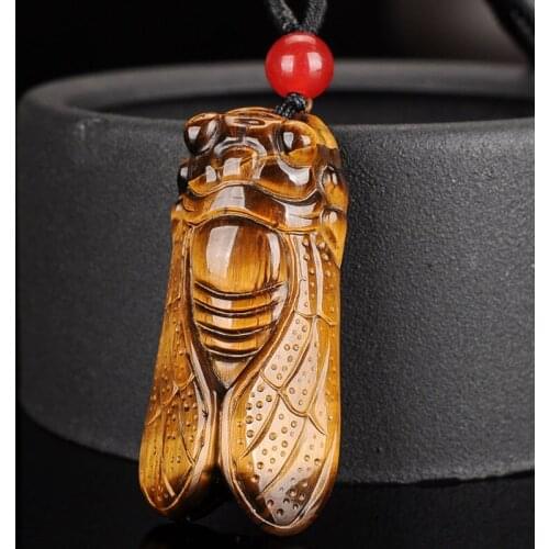 NATURAL TIGER EYE STONE CICADA PENDANT NECKLACE CHARM JEWELLERY FASHION ACCESSORIES HAND-CARVED MAN WOMAN LUCK AMULET
