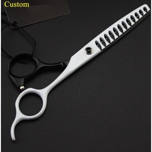 Custom logo professional japan 440c 12 Teeth 6'' Fishbone hair scissors makas barber salon thinning shears hairdressing scissors