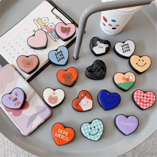 Cartoon Heart Bear Expanding Stand Grip Mount Phone Socket Fold Mobile Smartphones Pocket Desktop Stand Bracket Phone Holder