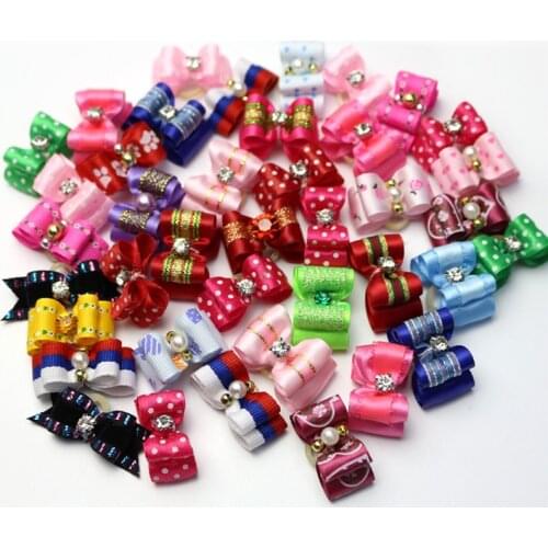 10/20pcs Dog Pet Grooming Bowknot Hair Rubber Bands Cute Ribbon Hair Accessories with Elastic Rubber Bands for Dog Puppy Cat Pet